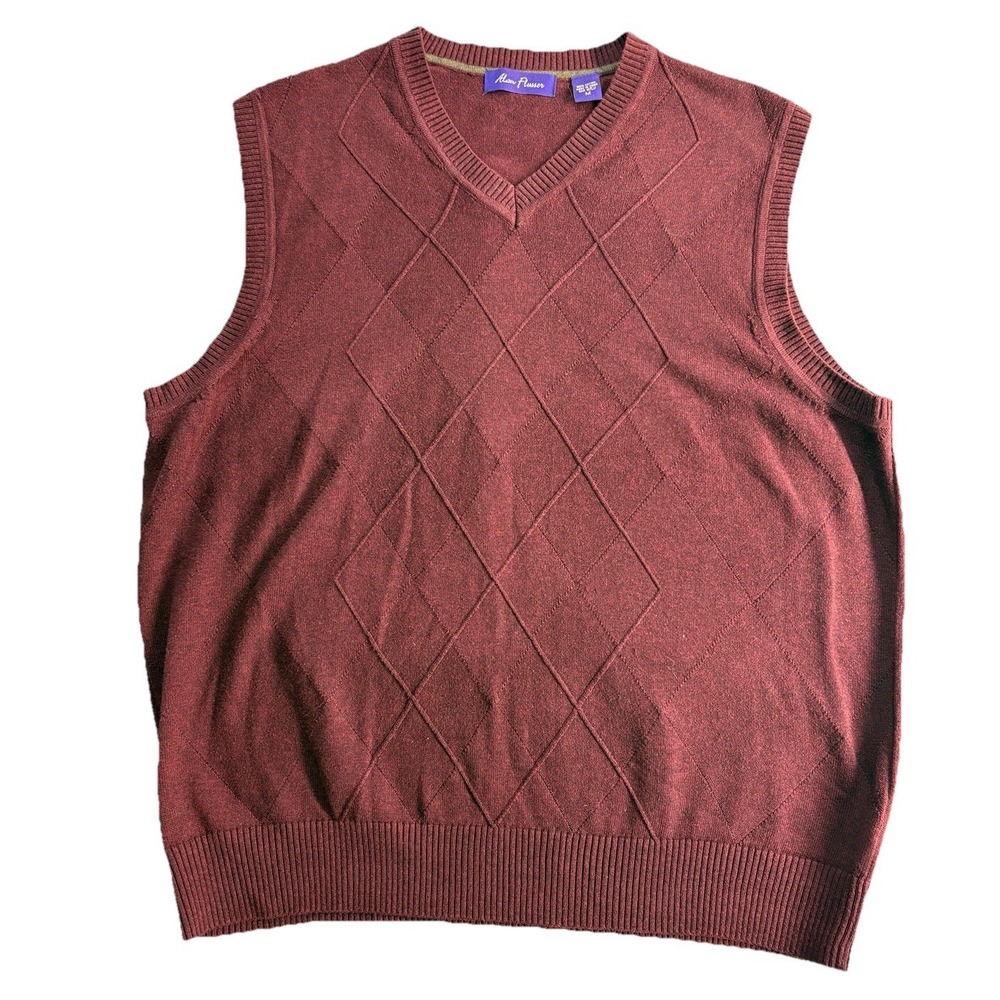 Alan Flusser Sweater Vest Men's M Pullover V-Neck Red Maroon 100% Cotton